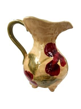 GIFTCRAFT OASIS RED POPPY FLOWERS 10" Tall Water Pitcher Footed & Dishwasher Saf